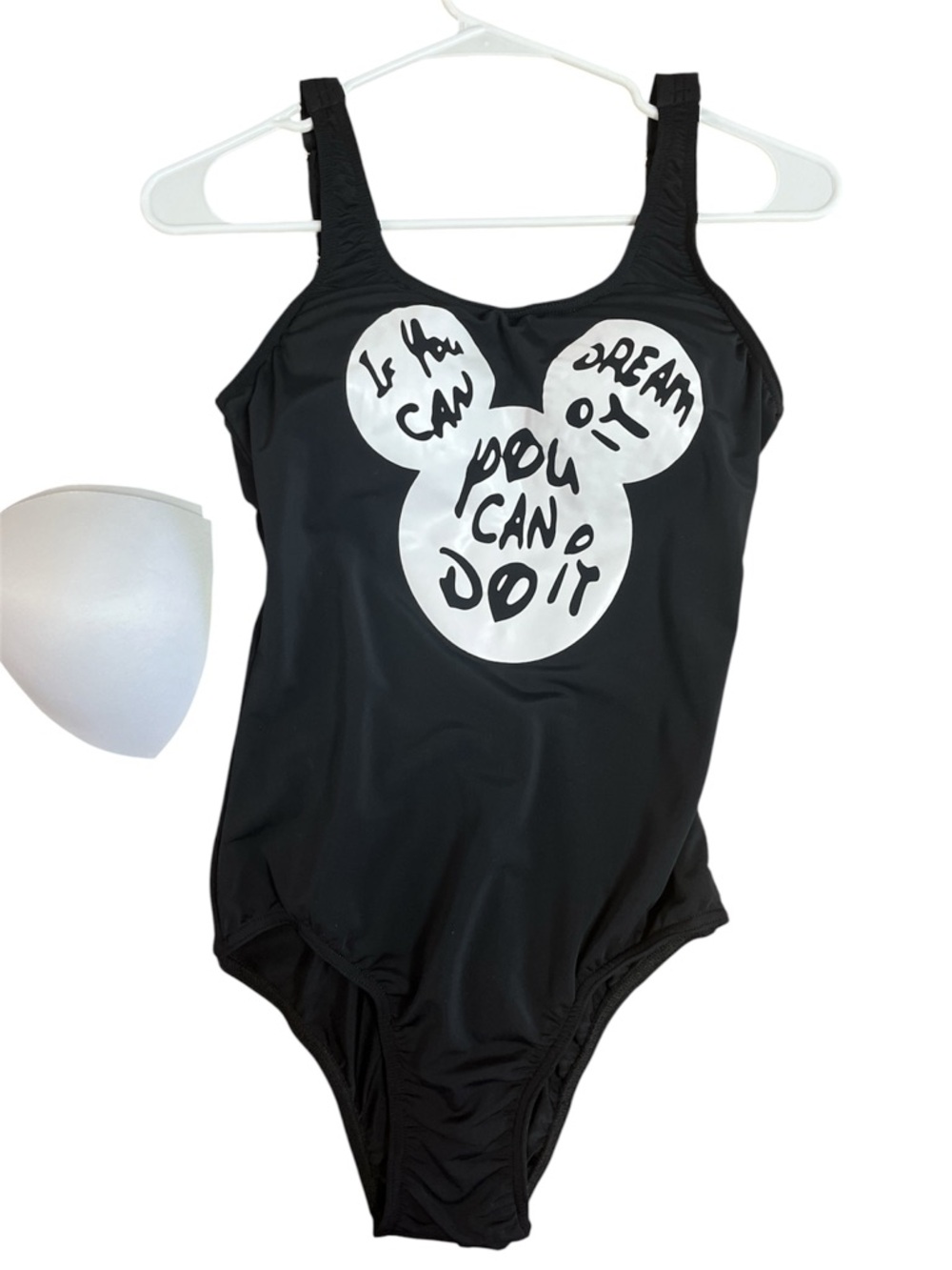 Black One-Piece Swim Suit with Inspirational Graphic